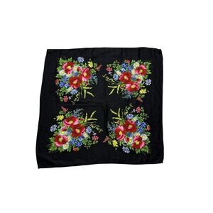 Vintage Womens Pure Virgin Wool Floral Wrap Square Scarf Hand Screen Printed